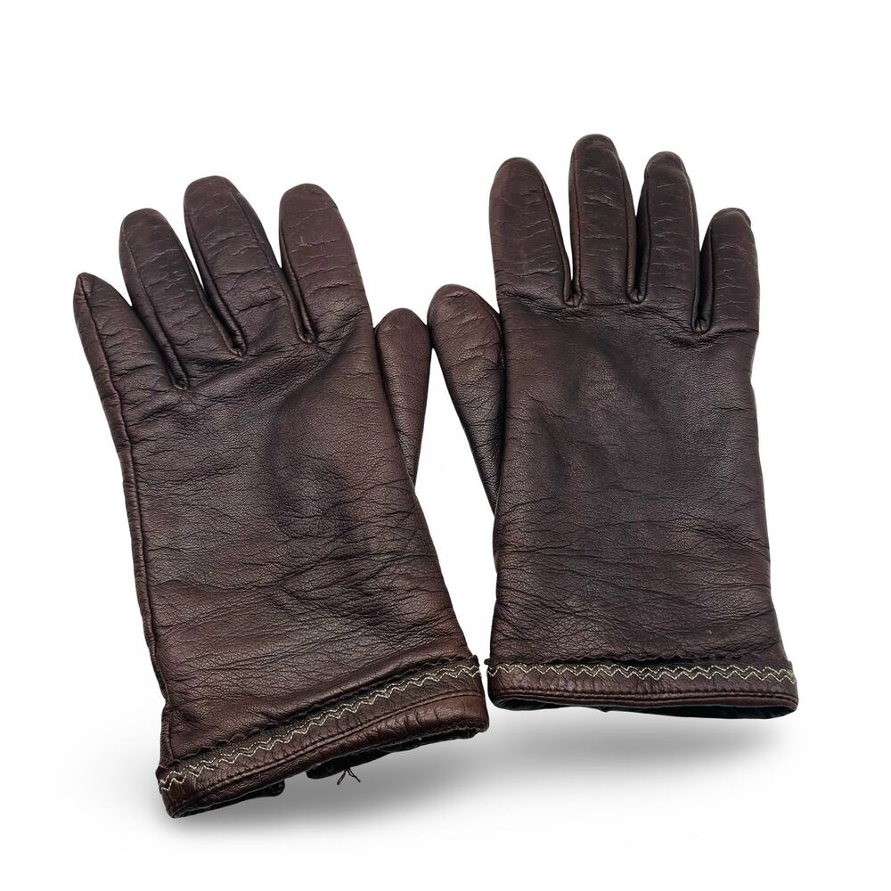 Fownes Womens Brown Leather Gloves Size Large L Lined Winter Driving Vintage